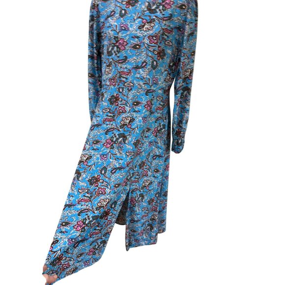 New LOFT Bouquet Mock Neck Midi Dress Blue Floral Print Long Sleeve Viscose Wome - Picture 5 of 10